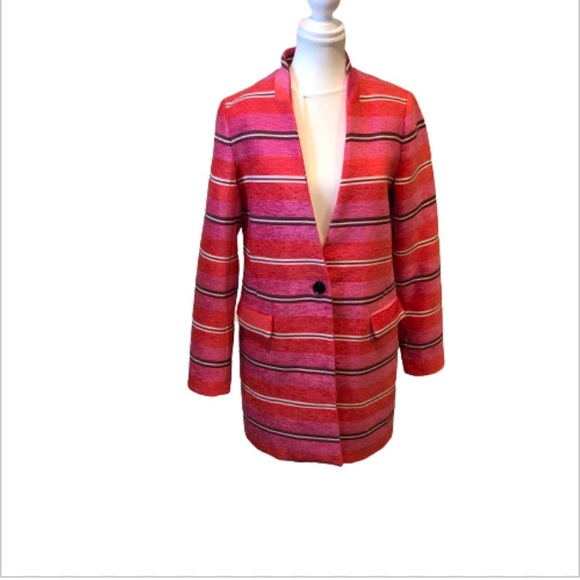 Banana Republic Pink Stripe Coat Women Size M - Picture 3 of 17